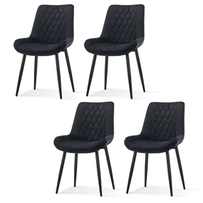 Image de CLIPOP Chaise de salle à manger, set de 4 chaises de cuisine en velours, chaise de salon, fauteuil avec pieds en métal,Noir