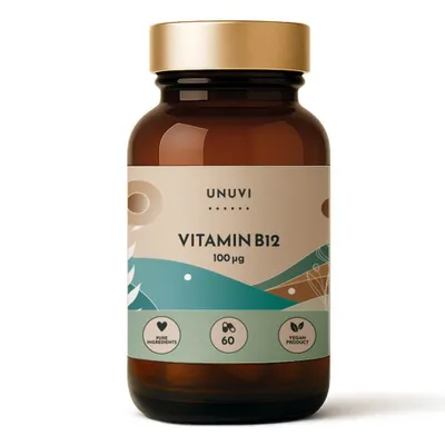 Produktbild von Vitamin B12 Methylcobalamin 100 mcg 60 Kapseln Hohe Bioverfügbarkeit UNUVI