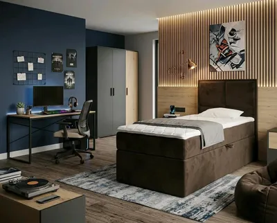 Produktbild von NORDELO Boxspringbett MODERNO 120x200 cm AMOR Velvet Braun Komplett-Set gepolstertes Einzelbett mit Stauraum, Matratze und 4 cm Visco-Topper, Bonellfederkernmatratze, T30-Schaum