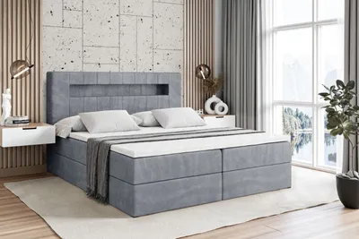Produktbild von ALTDECOR Boxspringbett mit Matratze (20 cm hoch) und Topper (4 cm hoch), Polsterbett mit Kopfteil, Bettkasten und LED - ORGOL2 - 200x200 - H3 / Grau Samt