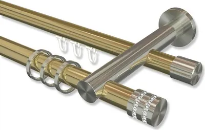 Produktbild von Interdeco Rundrohr-Innenlaufstange, Gardinenstange (Kombination) Messing-Optik / Edelstahl-Optik Modell Platon Estana, 20 mm Ø 2-läufig, 540 cm (geteilt)