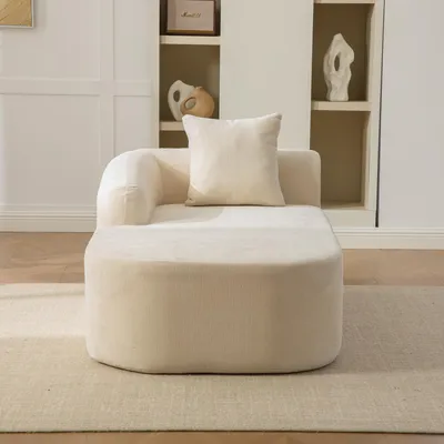 Produktbild von MODFU Loungesofa Schlafsofa Chenille-Stoff mit rutschfestem Boden Wohnzimmersofa mit Rückenlehne Sofa mit linker Armlehne Geeignet für kleine Wohnungen Beige