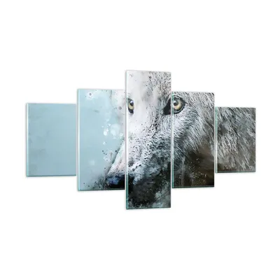 Produktbild von Bilder auf glas - 5 Teile - Weiß Der Wolf Bild - 125x70cm - Glasbilder - Wandbilder - Bilder - zum Aufhängen bereit - Wanddekoration aus Glas - Glas Bilder - Wandbild auf Glas - GEA125x70-4623
