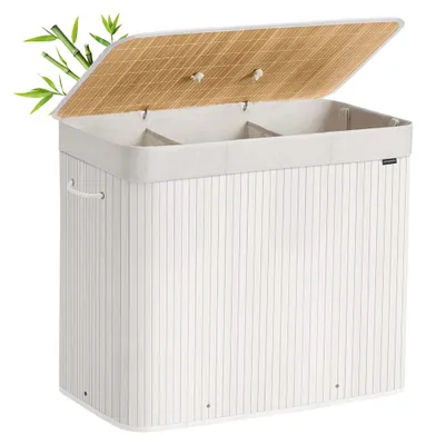 Produktbild von Wäschekorb aus Bambus – Wäschekorb mit Deckel – weißer Aufbewahrungskorb – 70 x 40 x 61 cm
