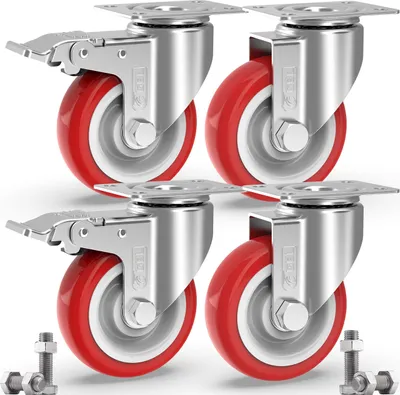 Produktbild von GBL Möbelrollen Schwerlast mit 2 Bremsen + Schrauben - 125mm 800KG - 4 Lenkrollen groß ohne Möbel Bremse - keine Spuren & Leise - Schwerlastrollen