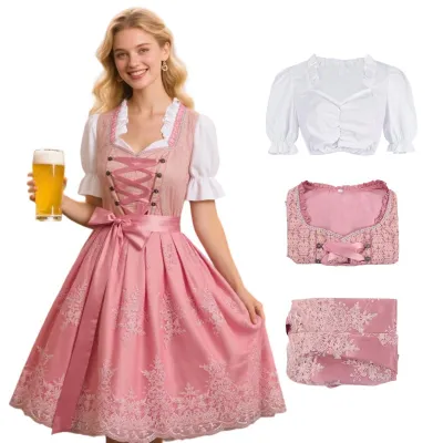 Zdjęcie produktu dla Solidchoice - Strój midi w stylu Dirndl dla kobiet, składający się z sukienki, fartucha i bluzki