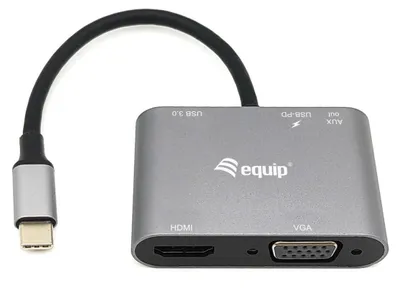 Obrázok produktu pre Equip Adapter 5in1 USB-C->HDMI VGA/USB3.0 PD AUX 4K60Hz 0.15 - Adapter - Digital/Daten