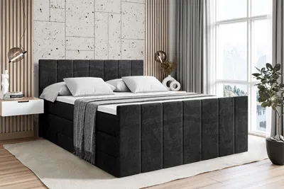 Produktbild von ALTDECOR Boxspringbett mit Fußteil, 2 Matratzen und Topper - 180x200 cm - MOETI-Z KING - Schwarz Samt - Polsterbett mit, H3- und H4- Matratzen, Bettkasten und Lattenrost, Bett mit Stauraum