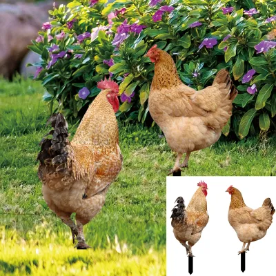 Produktbild von 2pcs Garteneinsätze Acrylhahn Skulptur handbemalte Gartenfiguren Henne Garten Stakes Dekorative Hühnerskulptur für Rasenblumenbett Festival Yard Dekor im Freien