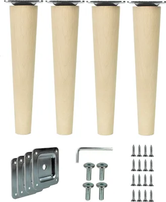 Produktbild von Holzfüße gerade 20cm Holzmöbelfüße Möbelbeine Buche Holz Möbelfüße Schrank Beine Kegel 4 Stück