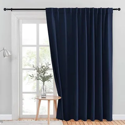 Produktbild von Famanu Verdunkelungsgardine für Schiebetüren - thermisch isolierte breite Gardinen (marineblau - 254 x 213 cm)