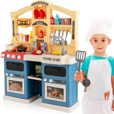 Produktbild von GOPLUS 42 TLG. Kinderküche Set, Kinderspielküche mit Lichtern, Musik, Dampf-, Kochgeräuschen, Spüle mit fließendem Wasser, für Kinder ab 3 Jahren