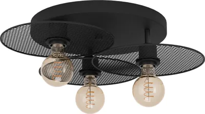 Produktbild von EGLO Deckenlampe Ikeston, 3-flammige Deckenleuchte, Deckenbeleuchtung Vintage, Industrial, Retro, Wohnzimmerlampe aus schwarzem Stahl, mit E27 Fassung