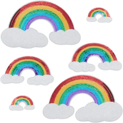 Produktbild von Bügeleisen Patches Regenbogen Pailletten, 6 Stück, 3 Größen, bunte Applikationen, für Kleidung Upcycling