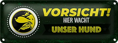 Produktbild von Blechschild Spruch Vorsicht hier wacht unser Hund 27x10cm