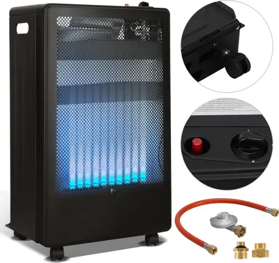 Obrázok produktu pre Plynový ohrievač Eikuavons s výkonom 3,8 kW, s technológiou Blue Flame, s 2 stupňami vykurovania a 2 adaptérmi