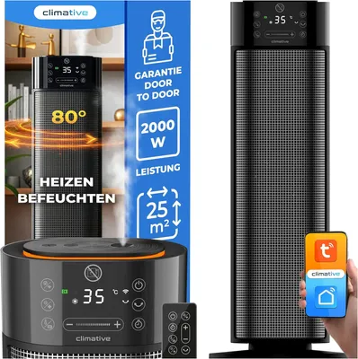 Produktbild von Keramik Heizlüfter mit Befeuchter 2000W Mistiq WiFi 80° Oszillation ECO Modus Timer 24h Elektroheizung Energiesparend Heizung Elektrisch Heizstrahler