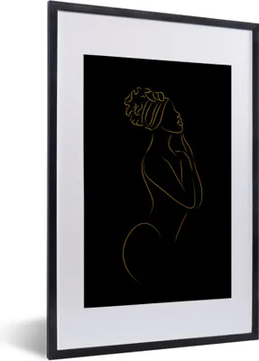 Produktbild von MuchoWow® Gerahmtes Poster Frau - Gold - Schwarz - Strichzeichnung 40x60 cm - Poster mit Schwarzem Bilderrahmen Wandposter Rahmen Foto Bilder - Poster in Rahmen