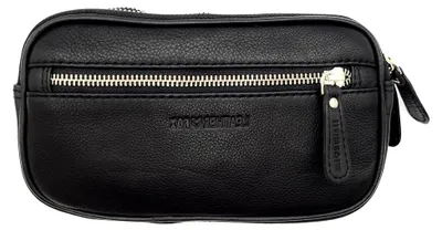Produktbild von große echt Leder Reißverschluss Gürteltasche Bikertasche Hüfttasche Bauchtasche Rindleder schwarz