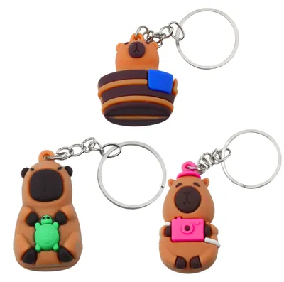 Produktbild von Capybara-Schlüsselanhänger mit Schildkrötenkamera im Badewannenkreis-Mix