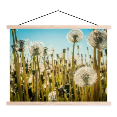 Produktbild von MuchoWow® Textilposter Blumen - Löwenzahn - Gras 120x90 cm mit holzfarbenen Rahmen - Magnetisch