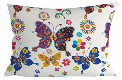 Produktbild von Mikrofaser-Kissenbezug „Bunter Schmetterling“, 70 x 90 cm, weiß