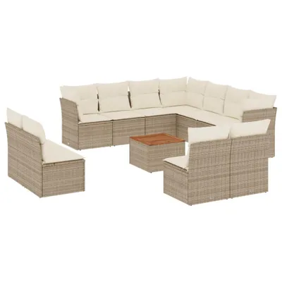 Produktbild von 12-tlg. Garten-Sofagarnitur mit Kissen Beige Poly Rattan