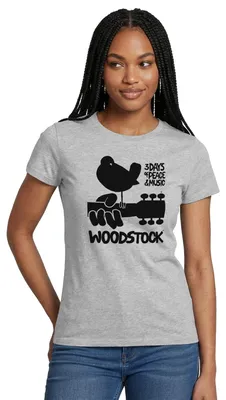 Produktbild von Spreadshirt Woodstock Logo Schwarz 3 Days Of Peace & Music Frauen T-Shirt, L, Grau meliert