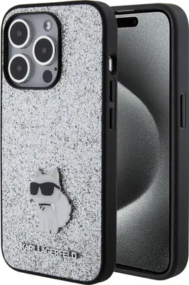Immagine prodotto di Custodia Karl Lagerfeld per iPhone 15 Plus e 14 Plus - GLITTER FISSO C LOGO METALLO - Argento