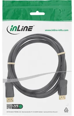 Produktbild von InLine DisplayPort Kabel, schwarz, vergoldete Kontakte, 0,5m, 0,5 m, DisplayPort, DisplayPort, Stecker, Stecker, 2560 x 1600 Pixel