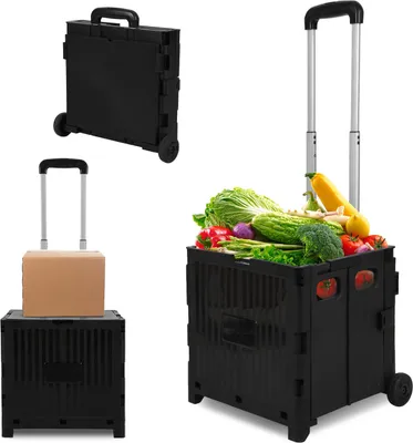 Obrázek produktu pro Jayseuw nákupní vozík skládací se 2 kolečky 45L přepravní vozík, krytý nákupní košík do 40 kg Černý