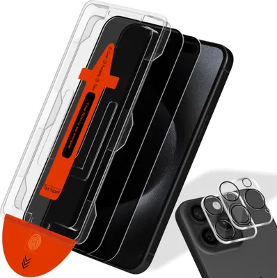 Produktbild von 2-Pack iPhone 15 Pro Max Displayschutzfolie & 2-Pack Kameraschutz - Gehärtetes Glas | [Automatische Installation] - Blasenfrei