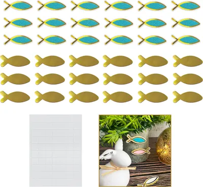Produktbild von Oblique Unique Fisch Konfetti glitzernd 18 Stk. als Streudeko für Taufe Kommunion Konfirmation Deko - blau gold