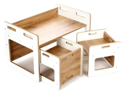 Produktbild von Kids Helper Kindersitzgruppe Weiß Eiche Kindertisch Stühle Montessori Kindermöbel MDF