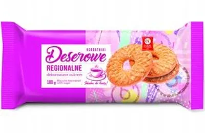 Zdjęcie produktu dla Cukry Nyskie Herbatniki Regionalne Deserowe dekorowane cukrem 180 g