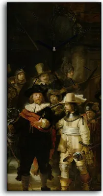 Produktbild von Wohnzimmer-Bild Leinwand Uhr 30x60 Foto Nachtwache nach Rembrandt Malerei - schwarze Hände