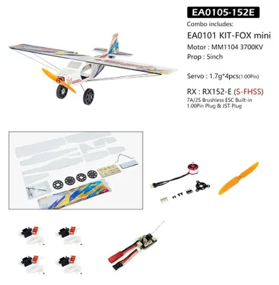 Produktbild von Kit Fox Mini RC Flugzeug - EA01 Bausatz - Spannweite 57 cm - Ultraleicht 57 g - 4 Kanäle - Ohne Fernsteuerung - EA0105 152