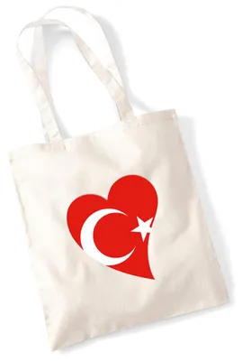 Produktbild von Huuraa Jutebeutel Türkei Flagge Herz 10 Liter Natural Baumwolle Tasche Geschenkidee