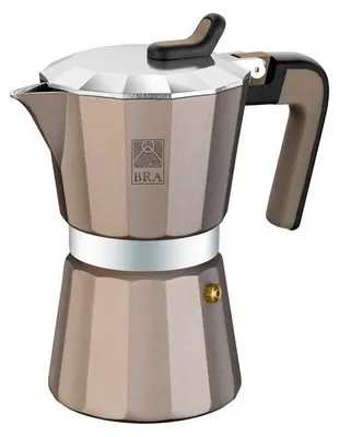 Produktbild von BRA Titanium | Italienische Kaffeemaschine für 6 Tassen, Aluminiumgehäuse mit Antihaftbeschichtung auf der Unterseite, geeignet für Gas-, Glas- und Elektroherde, hitzebeständiger Bakelitgriff