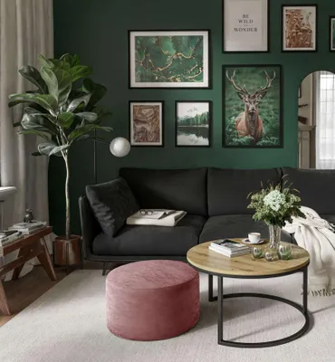 Produktbild von Runder CIRI Couchtisch mit Pouf Wotan Eiche Artisan Stirling