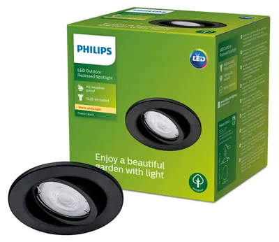 Zdjęcie produktu dla Philips Wpuszczane reflektory Fresco 4,6 W GU10, Oświetlenie zewnętrzne punktowe, Czarny, Metal, IP20, Patio, Ogród, II