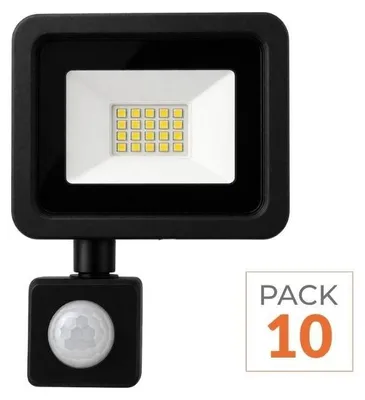 Produktbild von 10er-Pack – 20-W-LED-Außenstrahler IP65 SCHWARZ mit Bewegungs- und Dämmerungssensor – Kaltweiß 6000 K – 8000 K