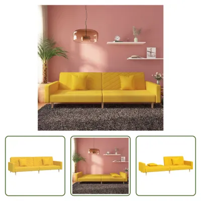 Productafbeelding van De Living Store slaapbank, 2-zits, met 2 kussens, geel, met stoffen bekleding