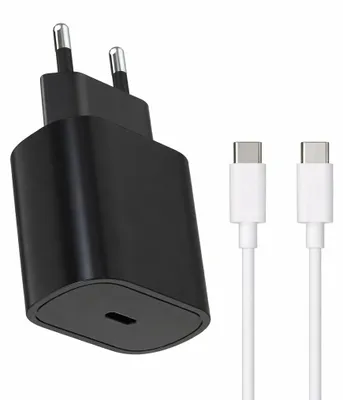 Produktbild von Schnellladegerät Netzteil USB-C Universal 25W mit Ladekabel – Für iPhone, Samsung , etc. – Schwarz / Typ C 2 Meter