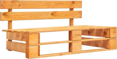 A wooden pallet sofa with a backrest, shown against a white background.