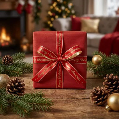 Produktbild von Glänzendes Weihnachtsband mit Schriftzug Merry Christmas