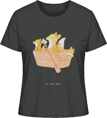 Produktbild von Mr. & Mrs. Panda Oberteil Damen Fuchs Kanufahren Größe L - Anthrazit - Geschenk, Kanutour, Paddeltour, Baumwoll T-Shirt, für Frauen, Kanuverleih, Bedrucktes Shirt