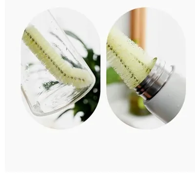 Produktbild von Flaschenbürste mit gebogenem Kopf und langem Griff aus Edelstahl und Nylon