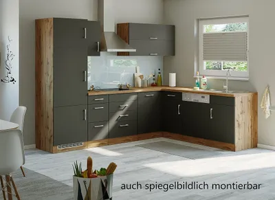 Produktbild von Winkel Eck Küche Sorrento in anthrazit 270 x 210 cm mit Spüle ohne Elektrogeräte