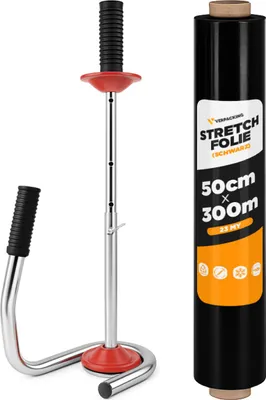 Produktbild von verpacking Stretchfolie 23 my schwarz 500mm x 300m 1 Rolle + 1 Abroller reißfeste blickdichte Umzugsfolie
